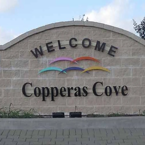 Wall sign showing Copperas Cove TX for towing services in Copperas Cove TX branding