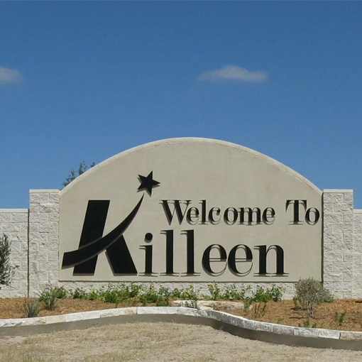 Wall sign showing Killeen TX area name for towing services in Killeen TX local presence